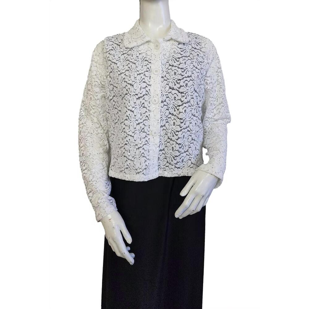 NEW ORIGAMI women's cropped sequin embellished button-up jacket in white